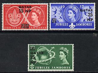 Qatar 1957 Great Britain World Scout Jamboree opt set of 3 unmounted mint, SG 16-18, stamps on scouts