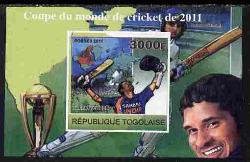 Togo 2011 Cricket World Cup imperf souvenir sheet unmounted mint. Note this item is privately produced and is offered purely on its thematic appeal, stamps on sport, stamps on cricket