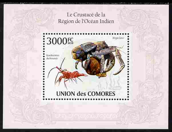 Comoro Islands 2010 Crustaceans from the Indian Ocean Region perf s/sheet unmounted mint, Michel BL 570, stamps on marine life, stamps on crabs
