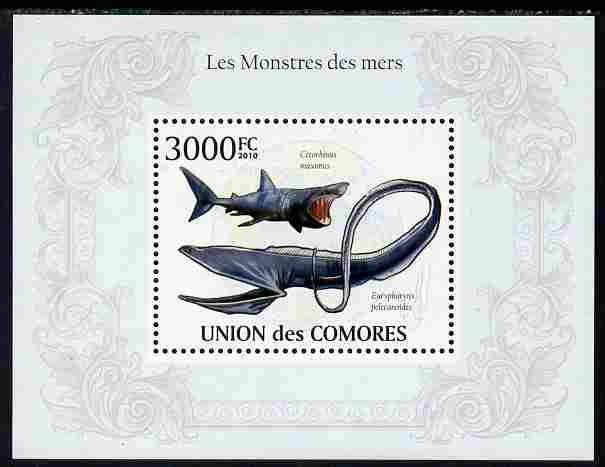 Comoro Islands 2010 Monsters of the Sea perf s/sheet unmounted mint, Michel BL 574, stamps on marine life, stamps on fish, stamps on 