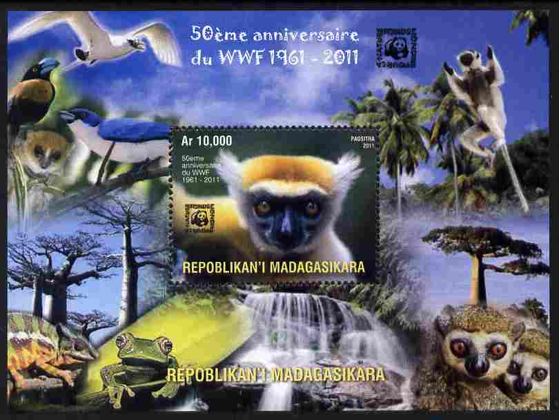 Madagascar 2011 WWF - 50th Anniversary of WWF perf m/sheet unmounted mint. Note this item is privately produced and is offered purely on its thematic appeal, stamps on , stamps on  wwf , stamps on birds, stamps on apes, stamps on frogs, stamps on 