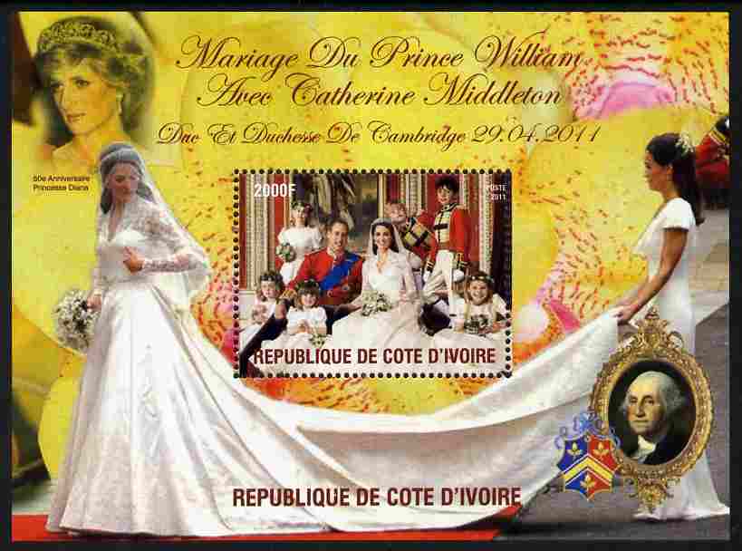 Ivory Coast 2011 Royal Wedding #1 - William & Kate perf m/sheet unmounted mint. Note this item is privately produced and is offered purely on its thematic appeal, stamps on royalty, stamps on william, stamps on kate, stamps on diana, stamps on usa presidents, stamps on washington, stamps on americana