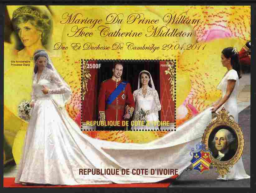 Ivory Coast 2011 Royal Wedding #2 - William & Kate perf m/sheet unmounted mint. Note this item is privately produced and is offered purely on its thematic appeal, stamps on royalty, stamps on william, stamps on kate, stamps on diana, stamps on usa presidents, stamps on washington, stamps on americana