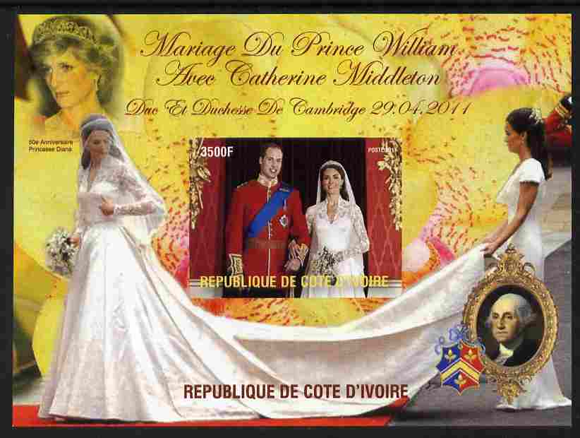 Ivory Coast 2011 Royal Wedding #2 - William & Kate imperf m/sheet unmounted mint. Note this item is privately produced and is offered purely on its thematic appeal, it ha..., stamps on royalty, stamps on william, stamps on kate, stamps on diana, stamps on usa presidents, stamps on washington, stamps on americana