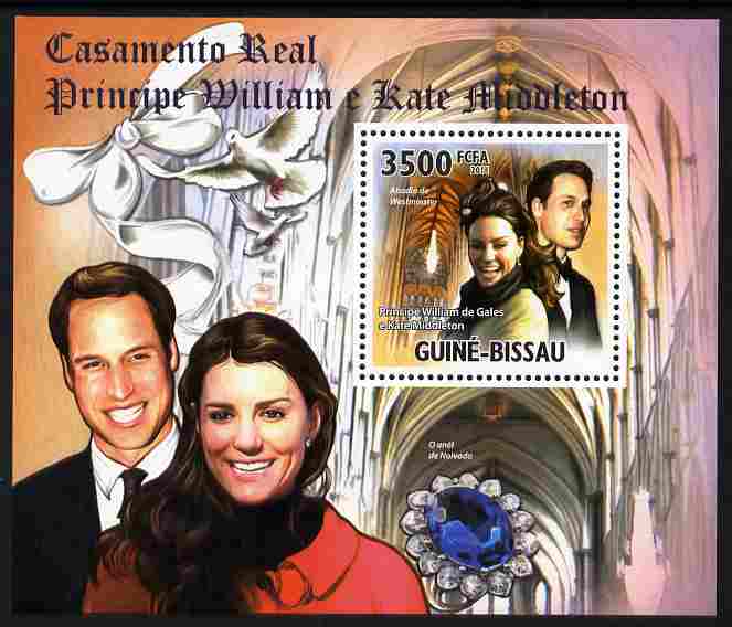 Guinea - Bissau 2011 Royal Wedding - William & Kate #2 perf s/sheet unmounted mint, stamps on royalty, stamps on royal wedding, stamps on william, stamps on kate