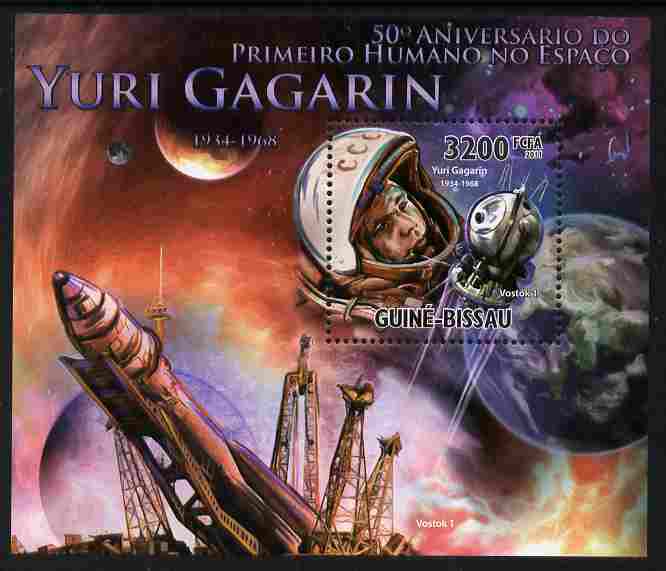 Guinea - Bissau 2011 50th Anniversary of First Man in Space - Yuri Gagarin perf s/sheet unmounted mint, stamps on personalities, stamps on space, stamps on gagarin, stamps on rockets