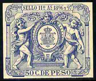 Cinderella - Spain 1896 label in blue imperforate on gummed paper, stamps on cinderella, stamps on arms, stamps on heraldry