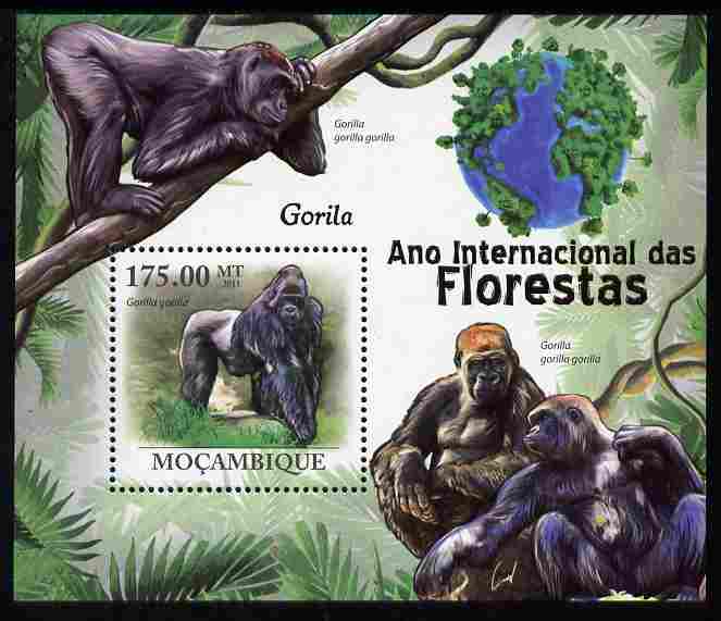 Mozambique 2011 International Year of Forests - Gorillas perf s/sheet unmounted mint, stamps on forests, stamps on trees, stamps on animals, stamps on apes, stamps on gorillas
