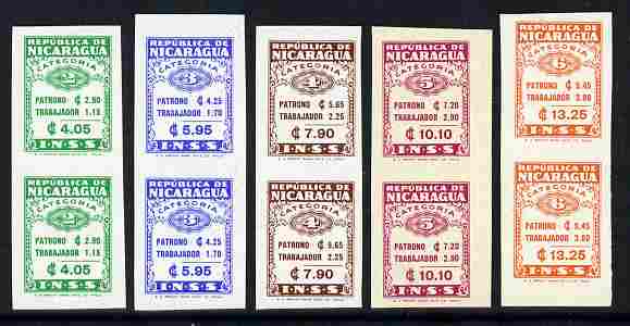 Nicaragua - INSS set of 5 in unmounted mint imperf vert pairs, scarce thus, stamps on 