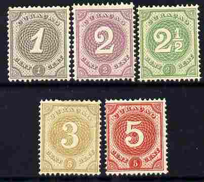 Netherlands - Curacao 1889 Numeral set of 5 (1c to 5c) fine mounted mint with fresh colours, SG 37-41, stamps on 