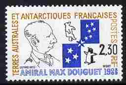 French Southern & Antarctic Territories 1991 Admiral Max Douguet Commemoration 2f30 unmounted mint SG 274, stamps on polar, stamps on flags, stamps on science