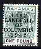 Bahamas 1942 KG6 Landfall of Columbus opt on \A31 green & black single with dot in S variety on R5/5 mounted mint SG 175var, stamps on columbus, stamps on  kg6 , stamps on variety, stamps on varieties