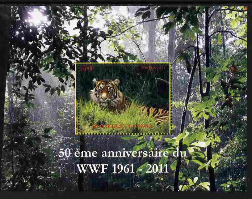 Congo 2011 WWF - 50th Anniversary - Tiger perf m/sheet unmounted mint. Note this item is privately produced and is offered purely on its thematic appeal , stamps on animals, stamps on cats, stamps on tigers, stamps on  wwf , stamps on 
