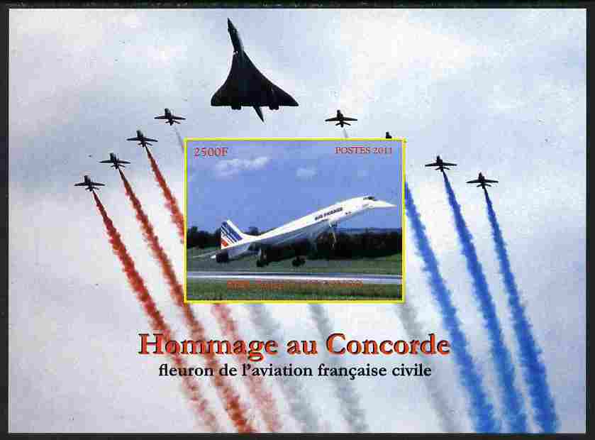 Congo 2011 In Memory of Concorde imperf m/sheet unmounted mint. Note this item is privately produced and is offered purely on its thematic appeal , stamps on aviation, stamps on concorde