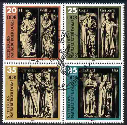 Germany - East 1983 Founders of Naumberg Cathedral set of 4 in se-tenant block fine used, SG E2525a, stamps on arts, stamps on sculpture, stamps on cathedrals