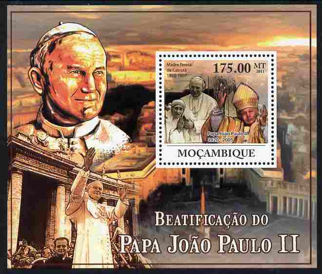 Mozambique 2011 Beatification of Pope John Paul II perf s/sheet unmounted mint, stamps on personalities, stamps on pope, stamps on popes, stamps on religion, stamps on 