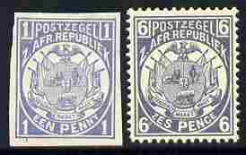 Transvaal 1885 Vurtheim imperf colour trial of 1d on ungummed paper in pale dull-blue similar to issued 6d which is included, stamps on 