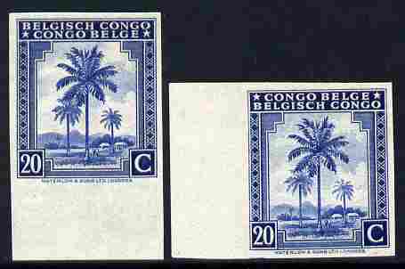 Belgian Congo 1942 Oil Palms 20c ultramarine two imperf marginal singles with bi-lingual inscription reversed, mounted mint, stamps on trees