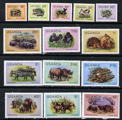 Uganda 1979 Wildlife def set complete (without imprint date) set of 14 unmounted mint, SG 303-16*, stamps on animals