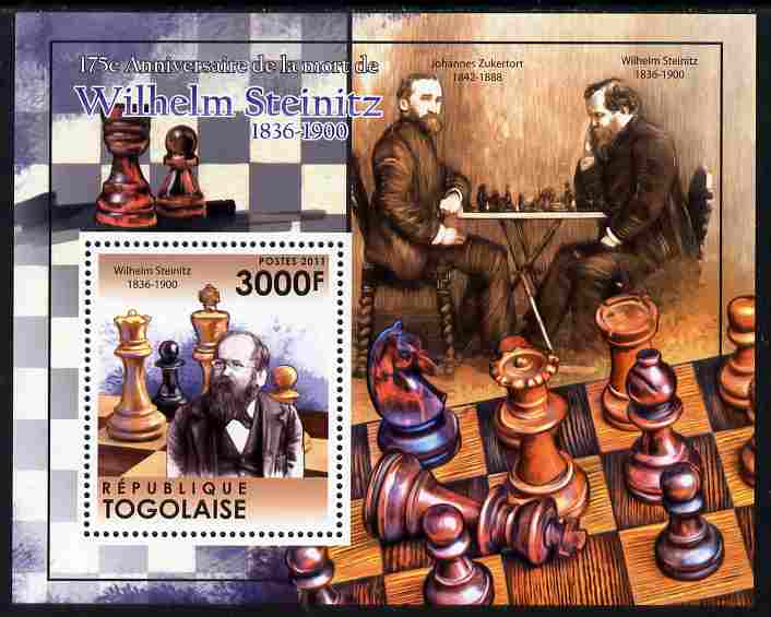 Togo 2011 175th Death Anniversary of Wilhelm Steinitz (chess) perf s/sheet unmounted mint, stamps on , stamps on  stamps on personalities, stamps on  stamps on chess