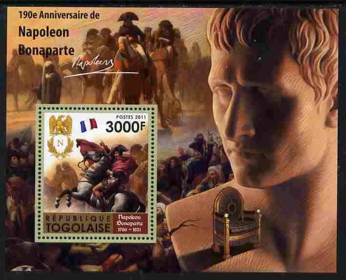 Togo 2011 190th Death Anniversary of Napoleon Bonaparte perf s/sheet unmounted mint, stamps on personalities, stamps on napoleon, stamps on horses  , stamps on dictators.
