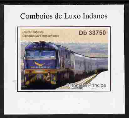 St Thomas & Prince Islands 2011 Indian Luxury Trains #1 imperf individual deluxe sheet unmounted mint. Note this item is privately produced and is offered purely on its t..., stamps on railways
