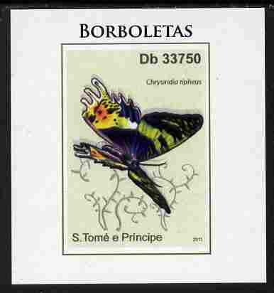 St Thomas & Prince Islands 2011 Butterflies #2 imperf individual deluxe sheet unmounted mint. Note this item is privately produced and is offered purely on its thematic a..., stamps on butterflies