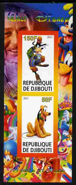 Djibouti 2011 Walt Disney - Goofy & Pluto imperf sheetlet containing 2 values unmounted mint, stamps on , stamps on  stamps on disney, stamps on  stamps on films, stamps on  stamps on cinema, stamps on  stamps on movies, stamps on  stamps on cartoons
