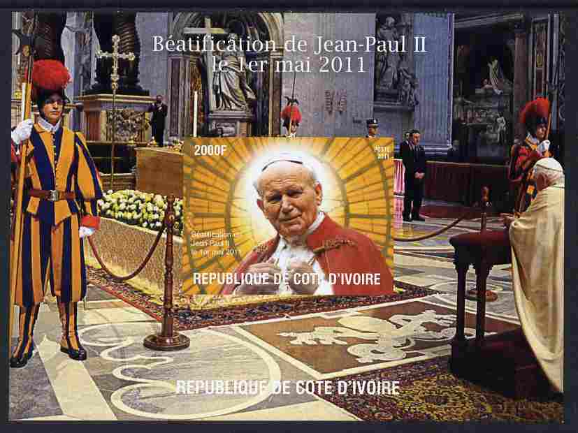 Ivory Coast 2011 Beatification of Pope John Paul II #2 imperf m/sheet unmounted mint. Note this item is privately produced and is offered purely on its thematic appeal, stamps on pope, stamps on popes, stamps on religion