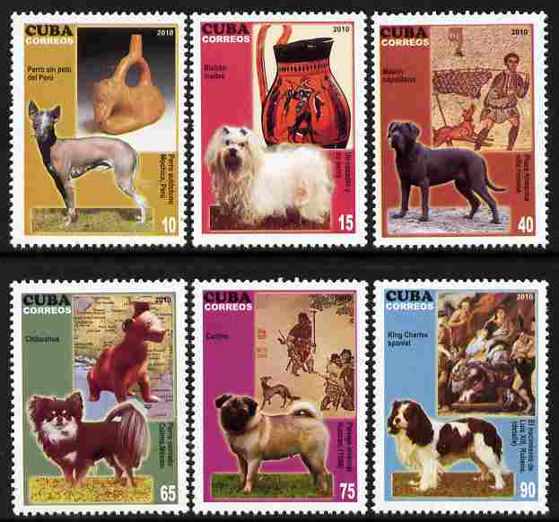 Cuba 2010 Dogs & Classical Art perf set of 6 unmounted mint , stamps on dogs, stamps on arts, stamps on 