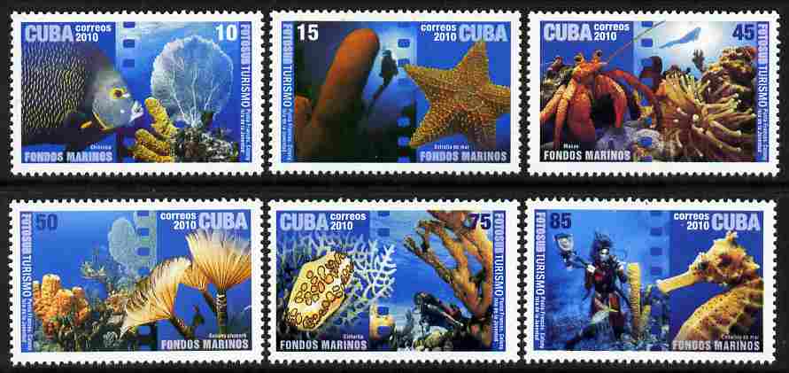 Cuba 2010 Tourism - Underwater Photography perf set of 6 unmounted mint , stamps on marine life, stamps on fish, stamps on scuba, stamps on coral