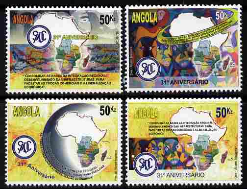 Angola 2011 31st Anniversary of SADC perf set of 4 unmounted mint , stamps on maps