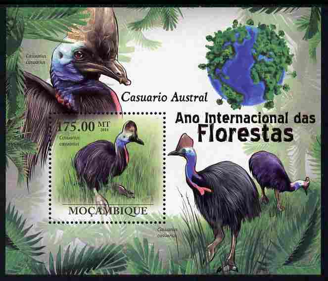 Mozambique 2011 International Year of the Forest - Cassowary perf m/sheet unmounted mint, Michel BL415, stamps on trees, stamps on birds