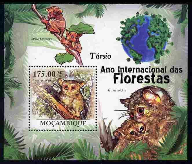 Mozambique 2011 International Year of the Forest - Tarsiers perf m/sheet unmounted mint, Michel BL430, stamps on trees, stamps on animals, stamps on apes, stamps on monkeys