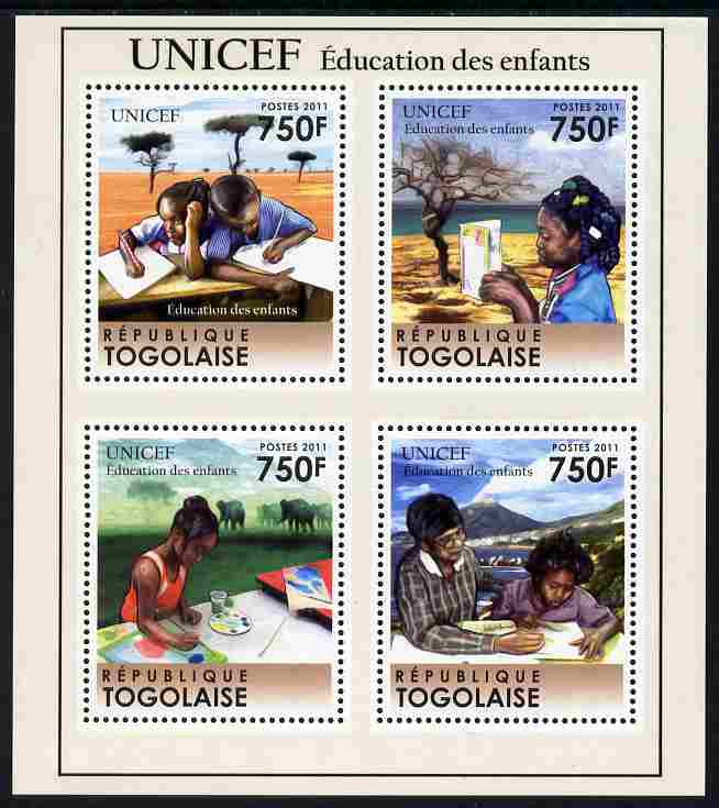 Togo 2011 UNICEF - Education for Children perf sheetlet containing 4 values unmounted mint, stamps on unicef, stamps on education, stamps on children