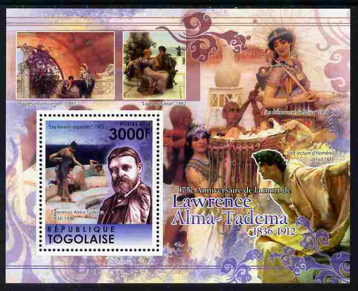 Togo 2011 175th Death Anniversary of Lawrence Alma-Tadema perf m/sheet unmounted mint, stamps on arts, stamps on alma-tadema
