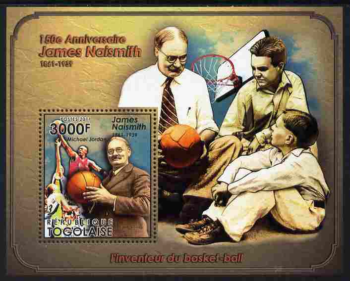 Togo 2011 150th Birth Anniversary of James Naismith (basketball) perf m/sheet unmounted mint, stamps on personalities, stamps on sport, stamps on basketball