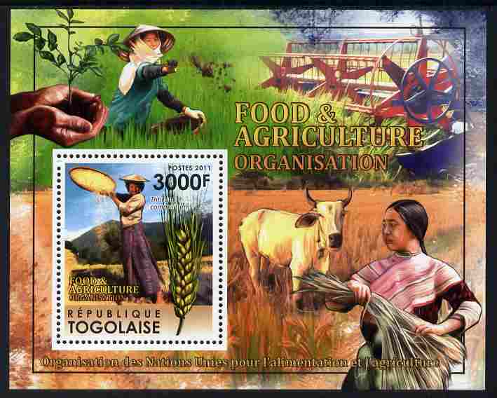 Togo 2011 Food & Agriculture perf m/sheet unmounted mint, stamps on food, stamps on agriculture, stamps on cattle, stamps on bovine, stamps on grain, stamps on farming