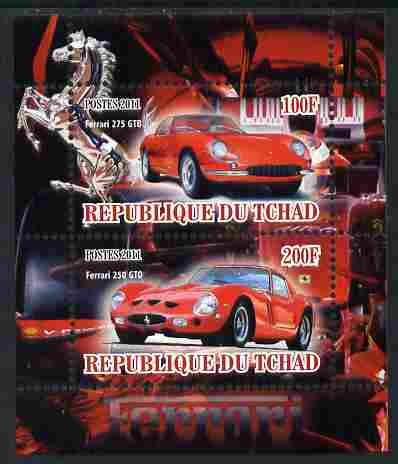 Chad 2011 Ferrari Cars perf sheetlet containing 2 values unmounted mint, stamps on cars, stamps on ferrari