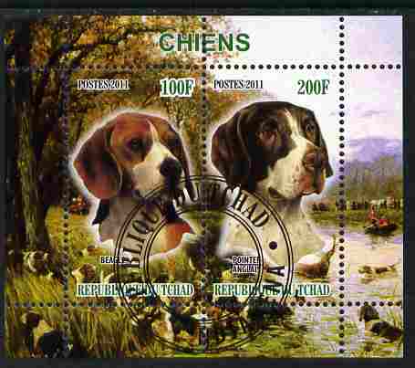Chad 2011 Dogs perf sheetlet containing 2 values cto used, stamps on animals, stamps on dogs
