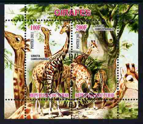 Chad 2011 Giraffes perf sheetlet containing 2 values cto used, stamps on animals, stamps on giraffes