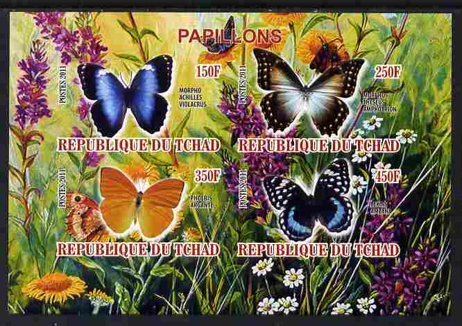 Chad 2011 Butterflies #2 imperf sheetlet containing 4 values unmounted mint, stamps on butterflies