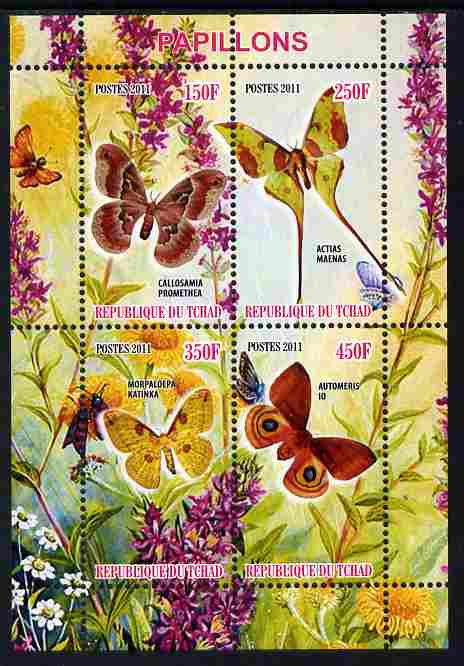 Chad 2011 Butterflies #5 perf sheetlet containing 4 values unmounted mint, stamps on butterflies
