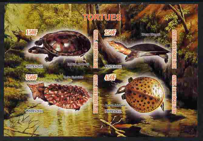 Chad 2011 Turtles #1 imperf sheetlet containing 4 values unmounted mint, stamps on reptiles, stamps on turtles