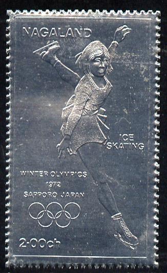 Nagaland 1972 Olympics (Ice Skating) 2ch value embossed in silver foil (perf) unmounted mint. NOTE - this item has been selected for a special offer with the price significantly reduced, stamps on olympics  sport   ice skating