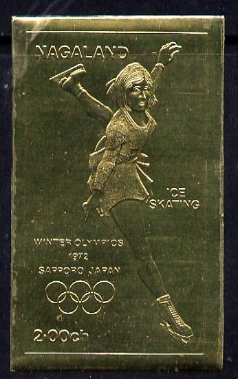 Nagaland 1972 Olympics (Ice Skating) 2ch value embossed in gold foil (imperf) unmounted mint, stamps on olympics  sport   ice skating