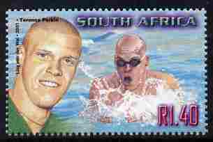 South Africa 2001 Sporting Heroes - Terence Parkin (swimming) 1r40 unmounted mint SG 1251, stamps on personalities, stamps on sport, stamps on swimming