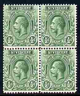 St Vincent 1913-17 KG5 1/2d green watermarked MCA block of 4 unmounted mint SG 108, stamps on , stamps on  kg5 , stamps on 