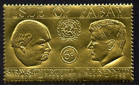 Pabay 1967 Churchill & Kennedy 6d value embossed in gold foil (perf) unmounted mint (Rosen PA61), stamps on churchill  kennedy  personalities