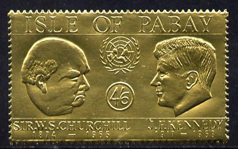 Pabay 1967 Churchill & Kennedy 4s6d value embossed in gold foil (perf) unmounted mint (Rosen PA64), stamps on churchill  kennedy  personalities